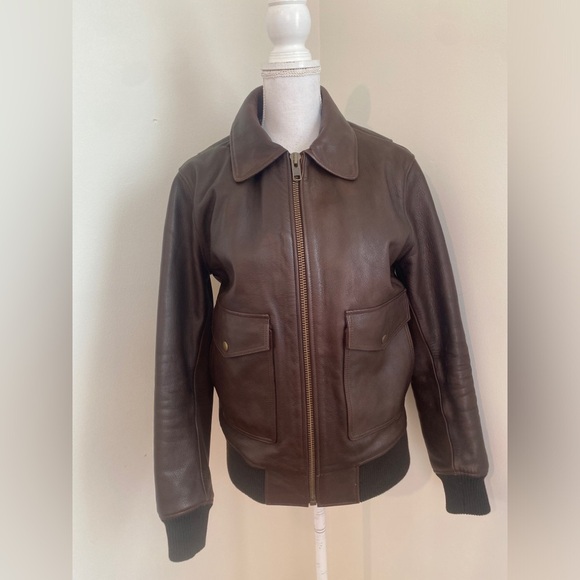 Satchel and Page Limited Run Leather Chocolate Brown Bomber Jacket Sz S - Picture 3 of 12